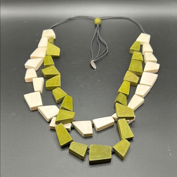 Slyca Jewelry - BOGO Free Jewelry…Slyca Green and Cream Geometric Wood Cord Necklace